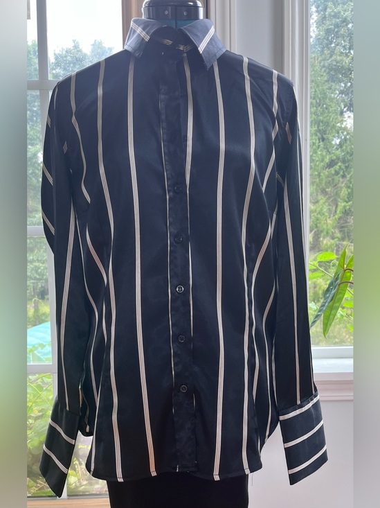 Zara Tops - Zara Black Shirt woman’s with Cream yVertical Stripes